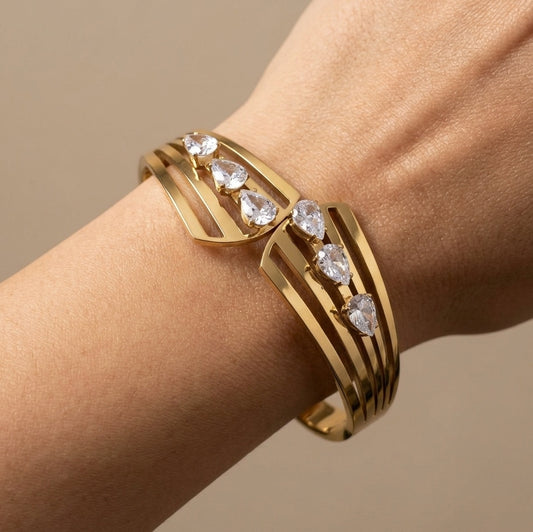 Anti Tarnish Bracelet Overlap Zirconia Stone 18K Gold Plated