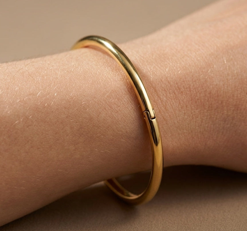 Anti Tarnish Bracelet Plain Solid Bangle 18K Gold Plated