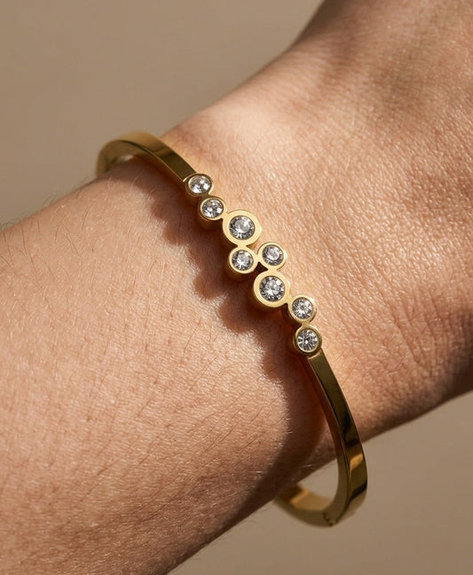 Anti Tarnish Bracelet Shiny Diamond Bangle 18K Gold Plated