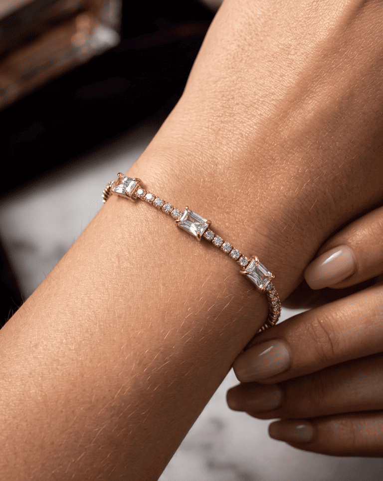 Anti Tarnish Bracelet Shiny Tennis Bracelet 18K Gold Plated