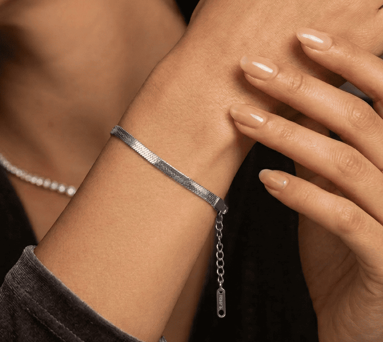 Anti Tarnish Bracelet Silver Snake Chain 18K Gold Plated