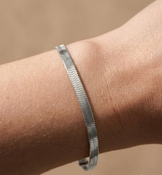 Anti Tarnish Bracelet Silver Snake Chain 18K Gold Plated