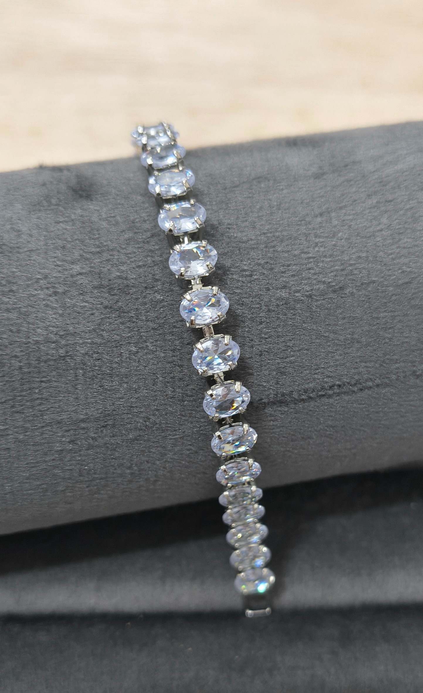 Anti Tarnish Bracelet Solitaire Tennis Style Silver Plated