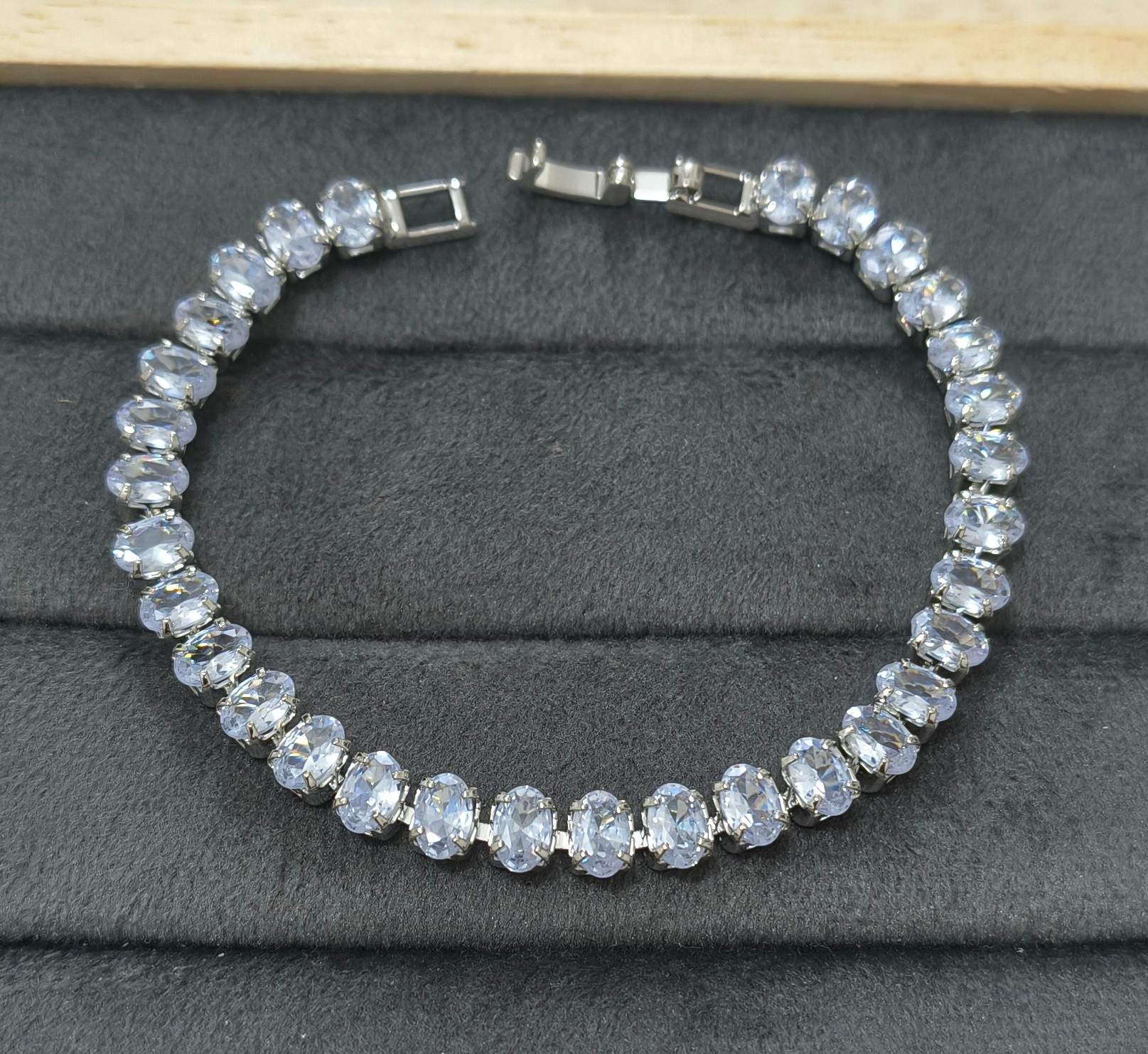 Anti Tarnish Bracelet Solitaire Tennis Style Silver Plated