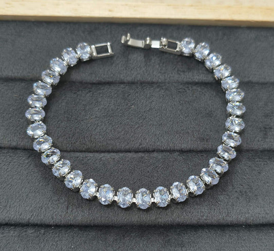 Anti Tarnish Bracelet Solitaire Tennis Style Silver Plated