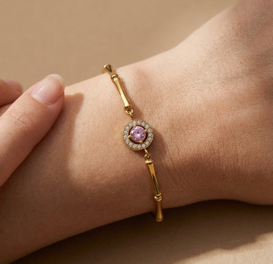Anti Tarnish Bracelet Stylish Bamboo Chain 18K Gold Plated