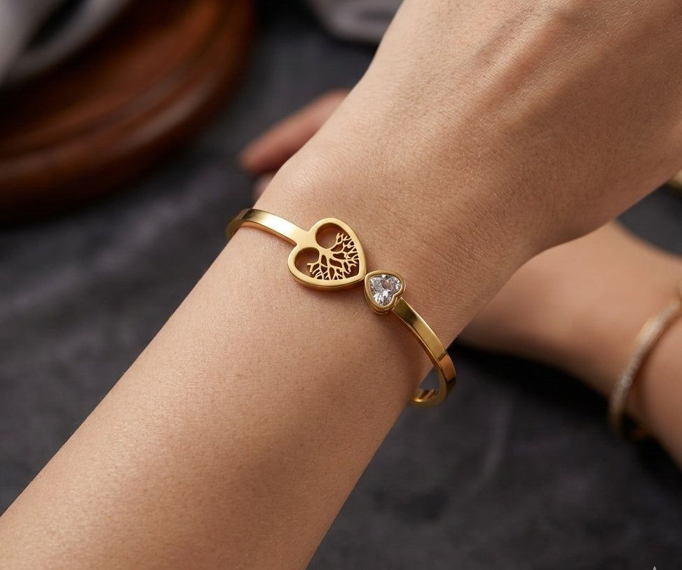 Anti Tarnish Bracelet Tree Heart 18K Gold Plated