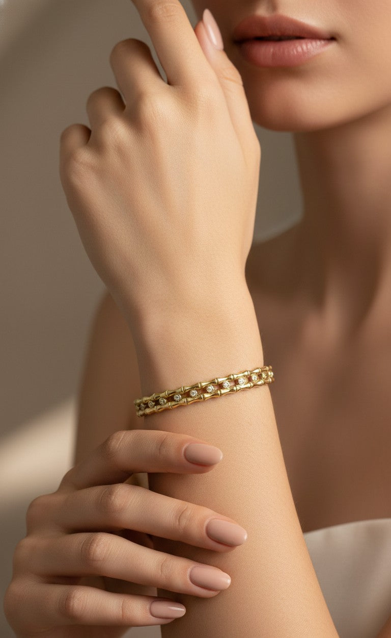 Anti Tarnish Bracelet Trendy Bamboo Bracelet 18K Gold Plated