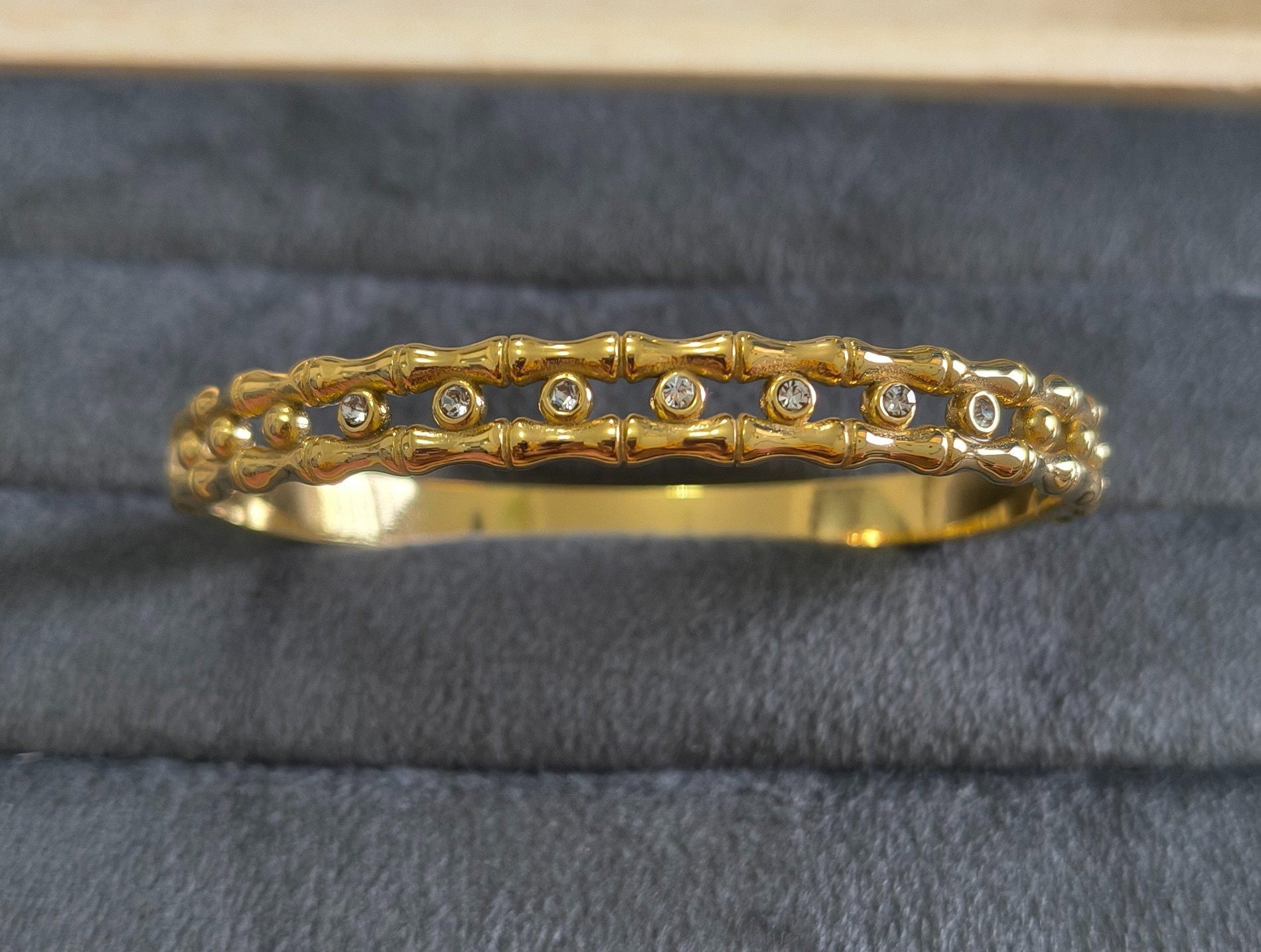 Anti Tarnish Bracelet Trendy Bamboo Bracelet 18K Gold Plated