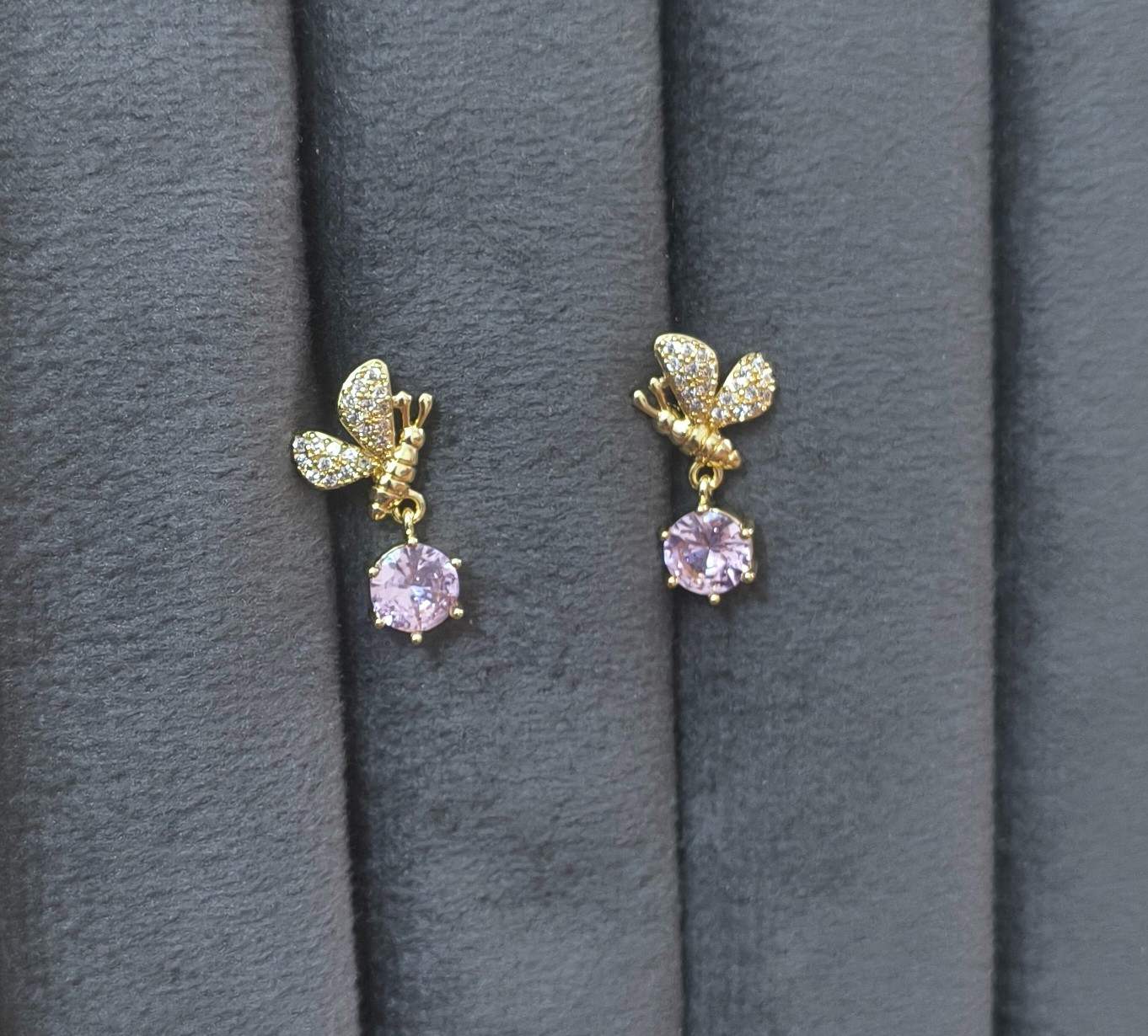 Anti Tarnish Butterfly Diamond Drop Earring 18K Gold Plated