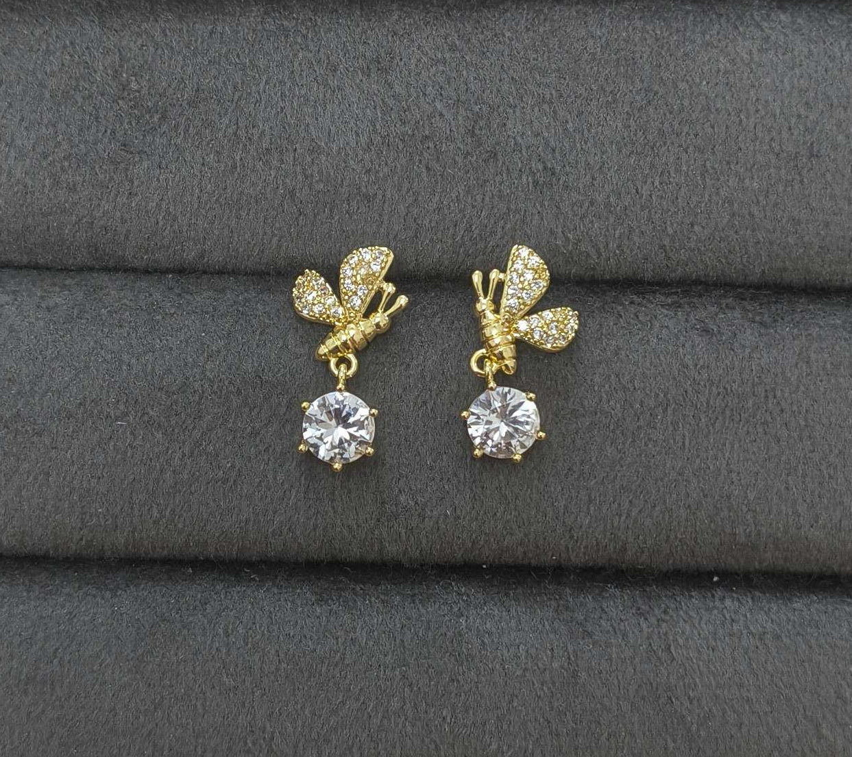 Anti Tarnish Butterfly Diamond Drop Earring 18K Gold Plated