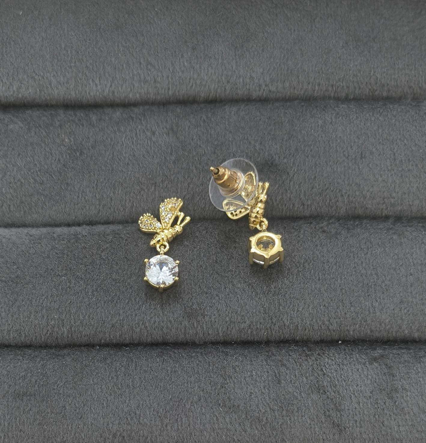 Anti Tarnish Butterfly Diamond Drop Earring 18K Gold Plated