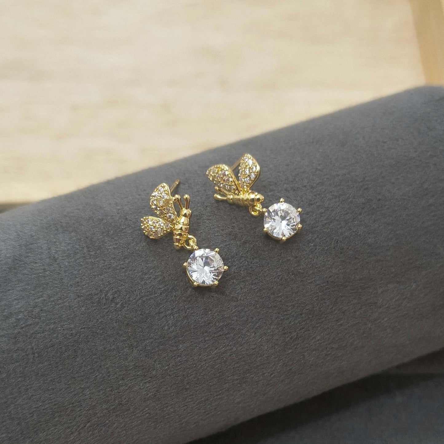 Anti Tarnish Butterfly Diamond Drop Earring 18K Gold Plated