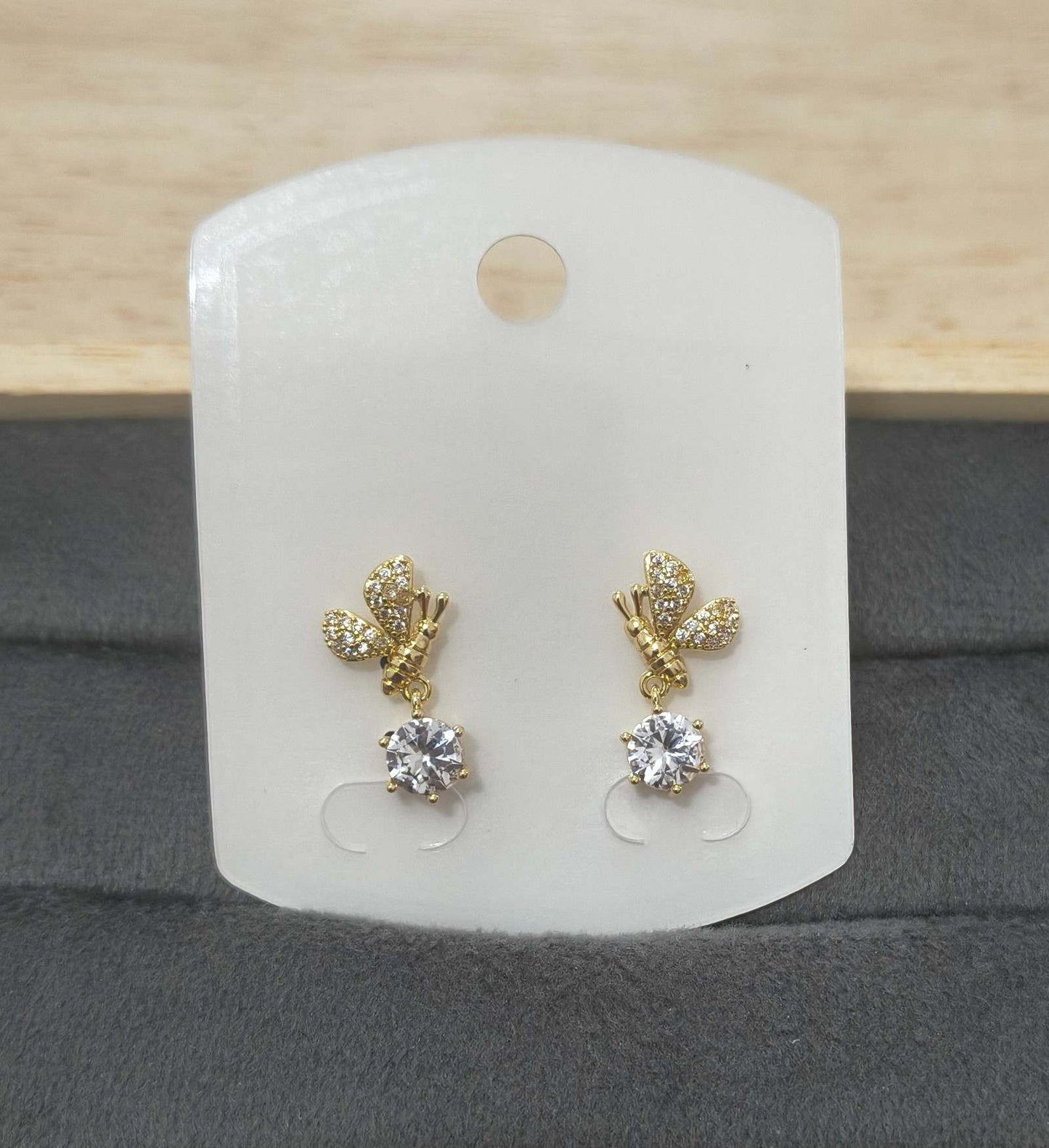 Anti Tarnish Butterfly Diamond Drop Earring 18K Gold Plated