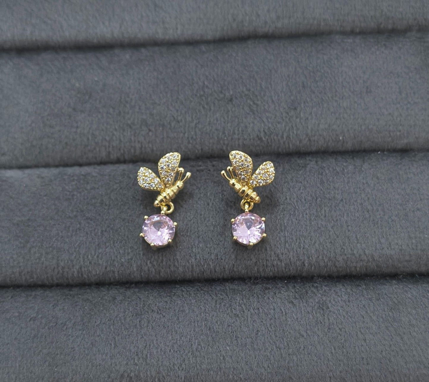 Anti Tarnish Butterfly Diamond Drop Earring 18K Gold Plated