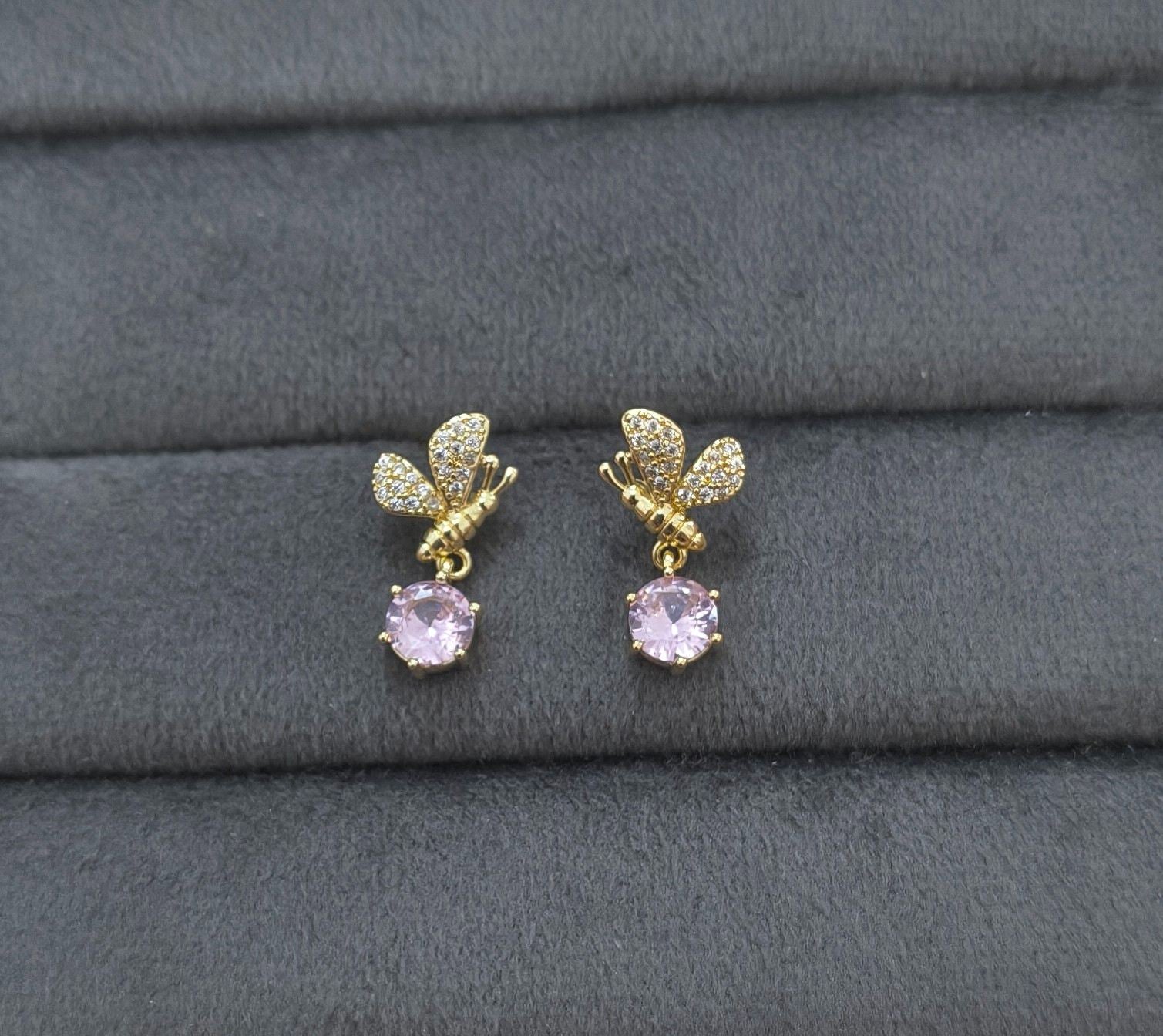 Anti Tarnish Butterfly Diamond Drop Earring 18K Gold Plated
