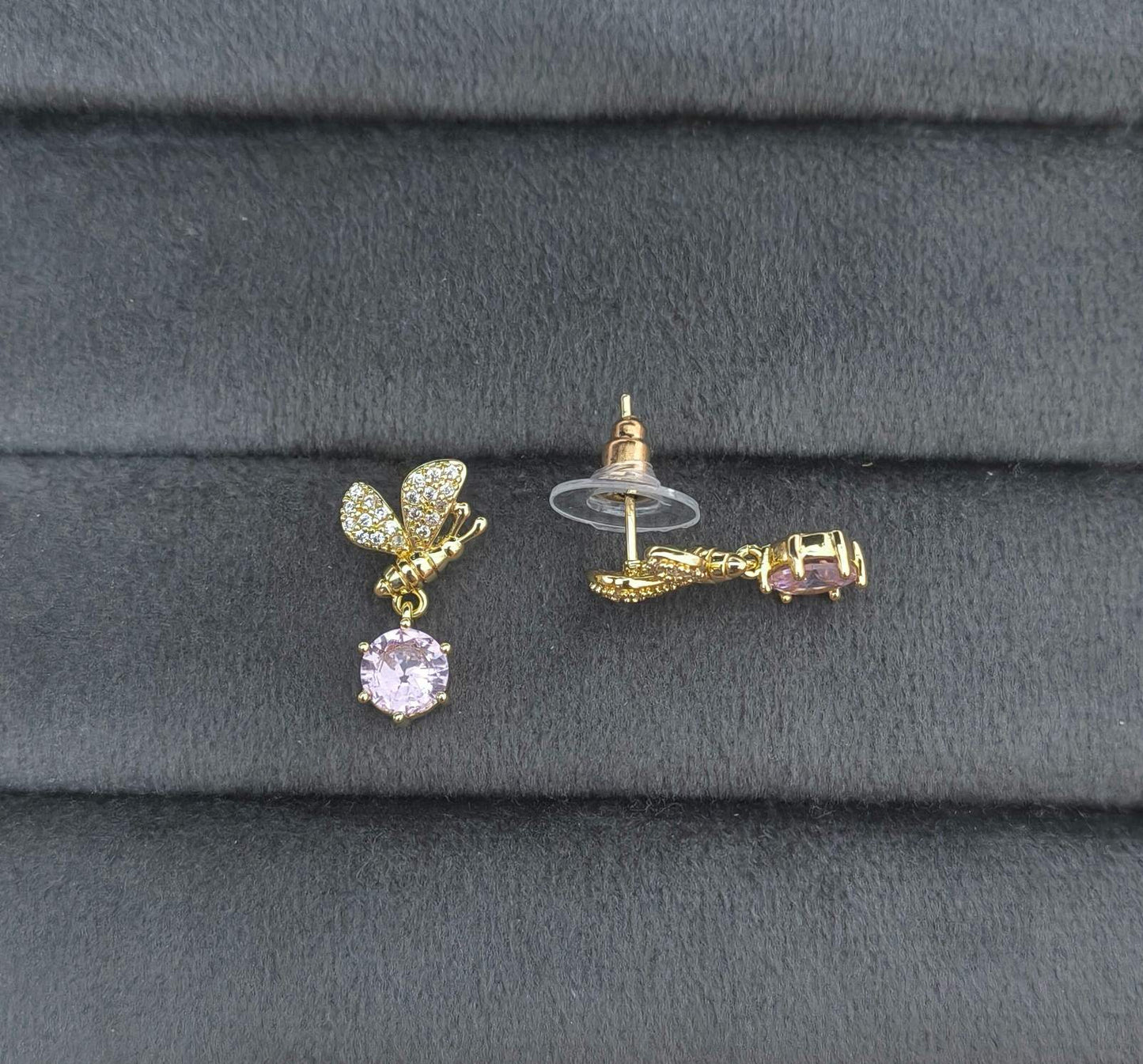 Anti Tarnish Butterfly Diamond Drop Earring 18K Gold Plated