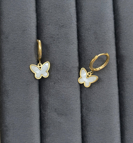Anti Tarnish Butterfly Hoop Earrings 18K Gold Plated