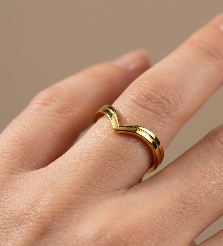 Anti Tarnish Chic V shape Ring 18K Gold Plated