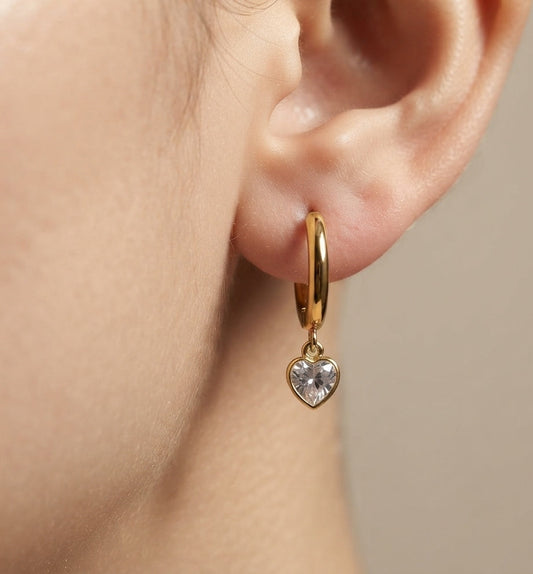 Anti Tarnish Classic Heart Dangler Earrings 18K Gold Plated