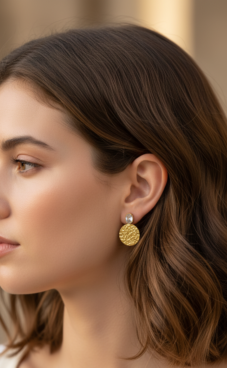 Anti Tarnish Clear Round Charm Party Earrings 18K Gold Plated