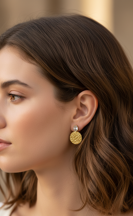 Anti Tarnish Clear Round Charm Party Earrings 18K Gold Plated