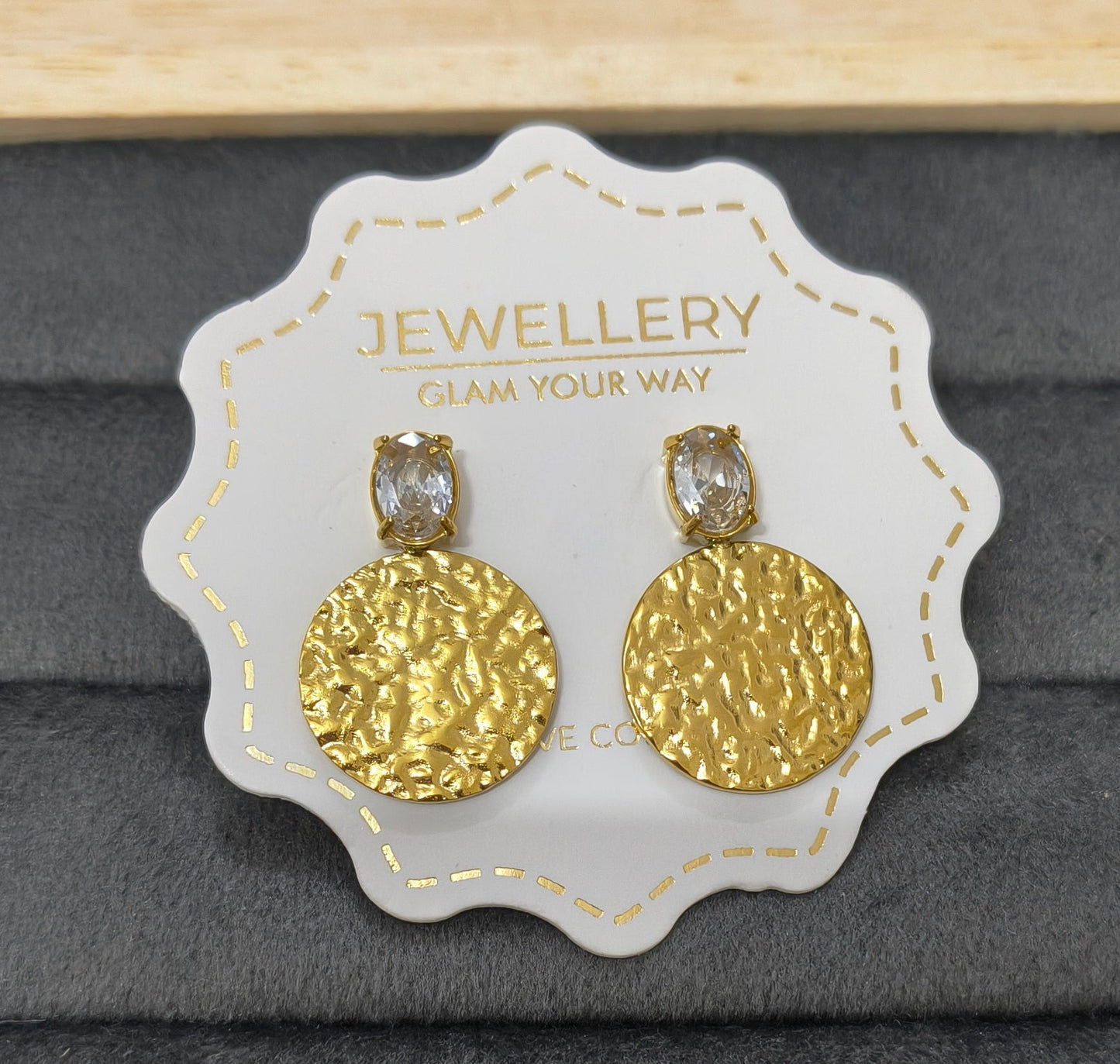 Anti Tarnish Clear Round Charm Party Earrings 18K Gold Plated