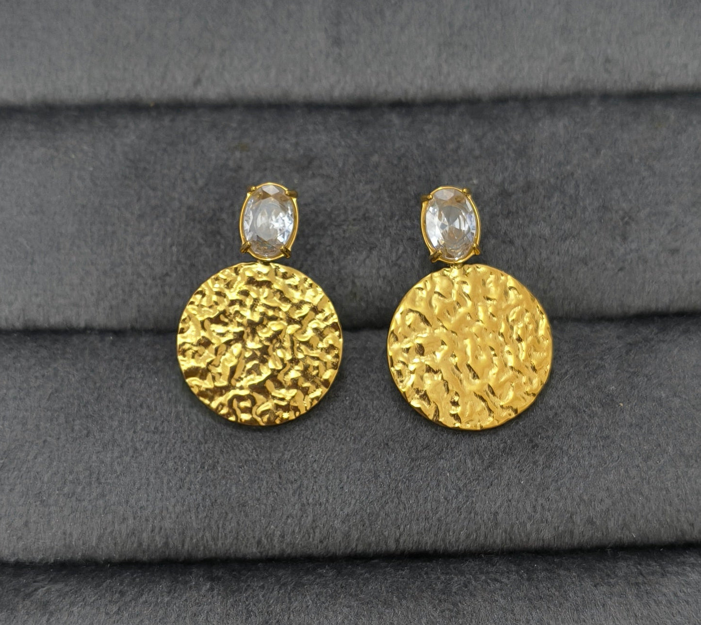 Anti Tarnish Clear Round Charm Party Earrings 18K Gold Plated