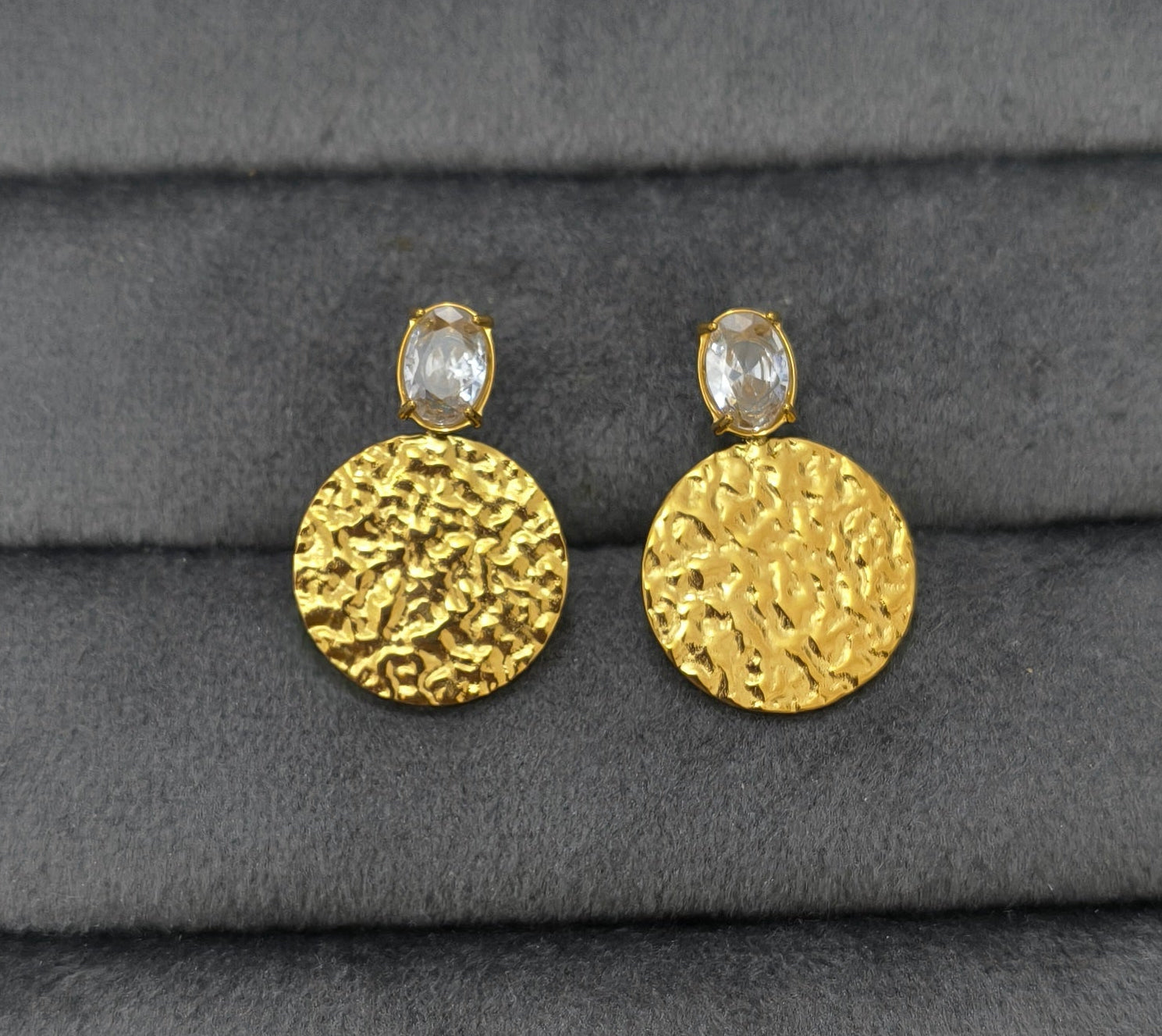 Anti Tarnish Clear Round Charm Party Earrings 18K Gold Plated