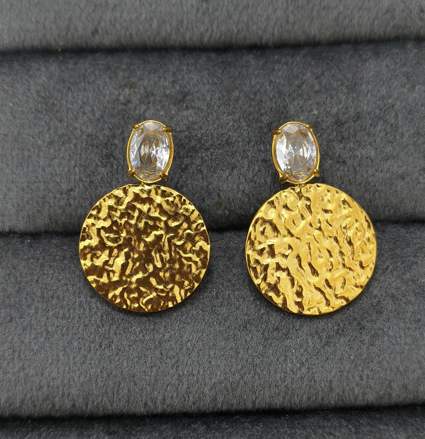 Anti Tarnish Clear Round Charm Party Earrings 18K Gold Plated