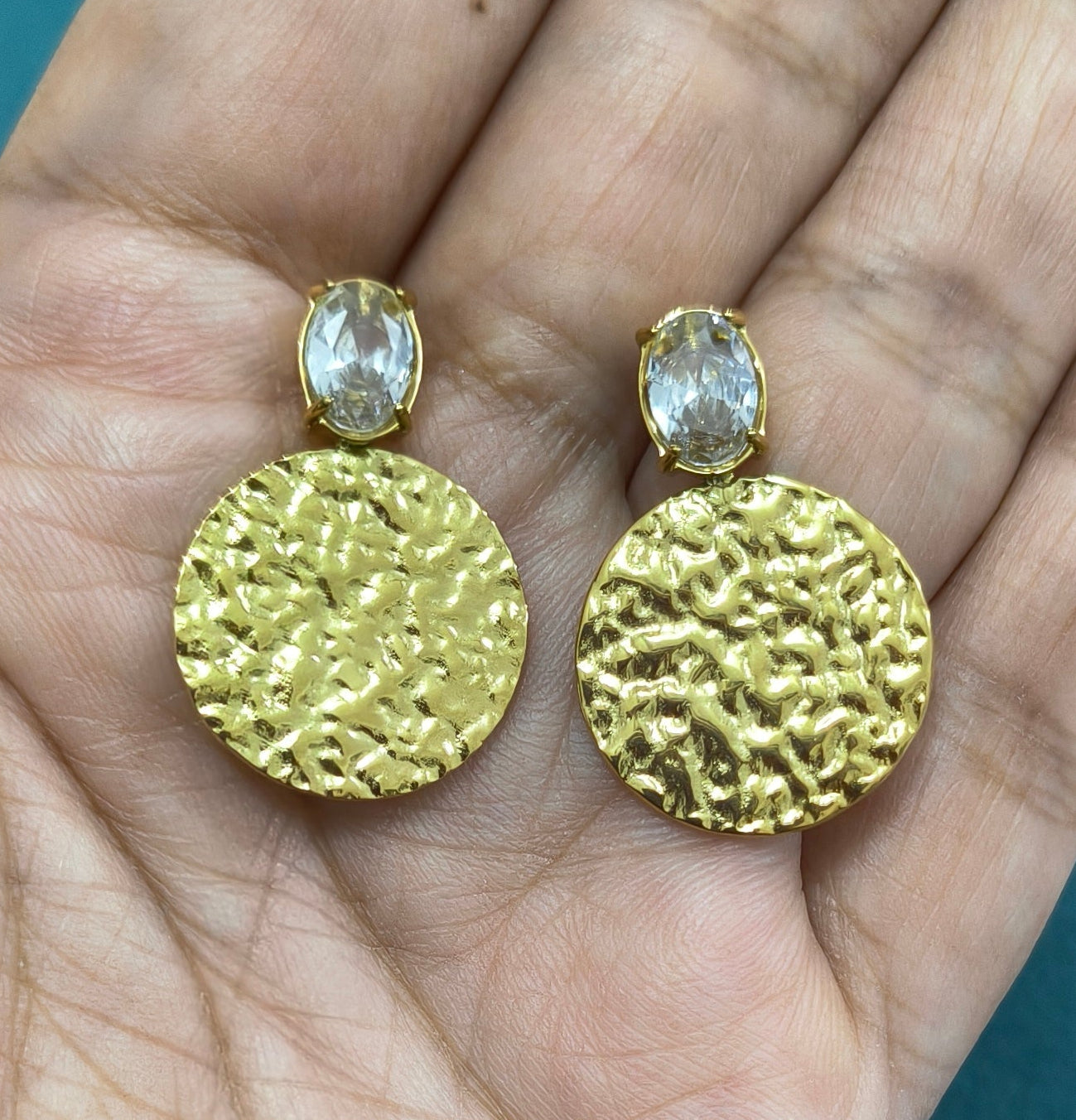 Anti Tarnish Clear Round Charm Party Earrings 18K Gold Plated