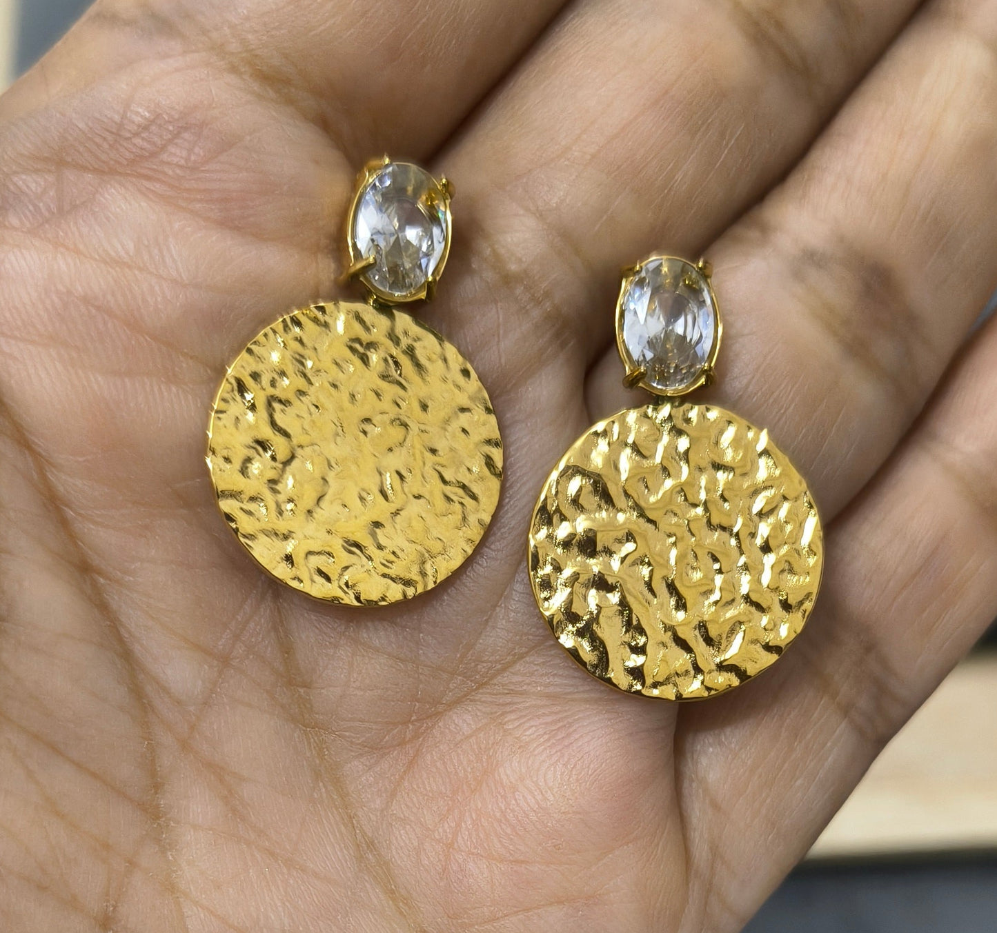 Anti Tarnish Clear Round Charm Party Earrings 18K Gold Plated