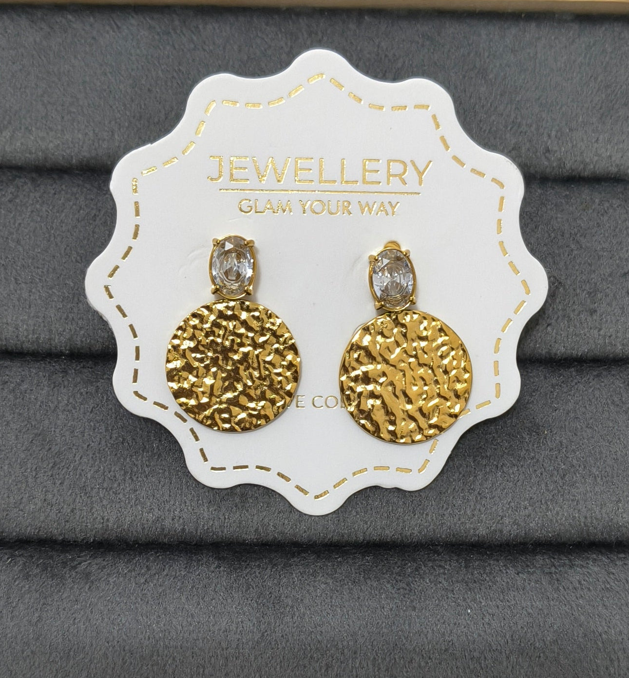 Anti Tarnish Clear Round Charm Party Earrings 18K Gold Plated