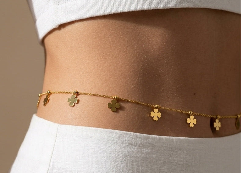 Anti Tarnish Clover Charm Waist Chain 18K Gold Plated