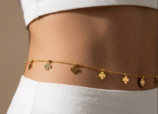 Anti Tarnish Clover Charm Waist Chain 18K Gold Plated