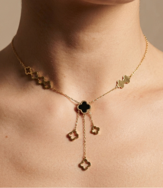Anti Tarnish Clover Drop Chain Necklace 18K Gold Plated