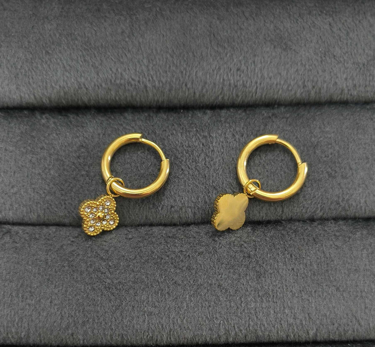 Anti Tarnish Clover Floral Dangler 18K Gold Plated