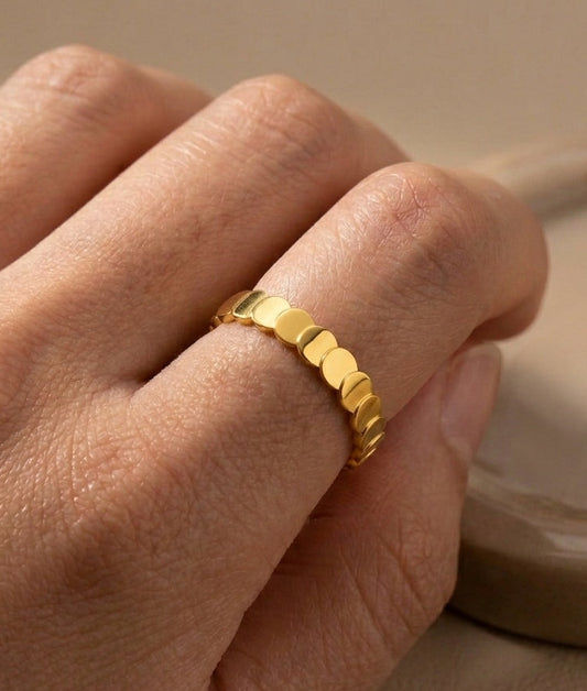 Anti Tarnish Coin Band Ring 18K Gold Plated