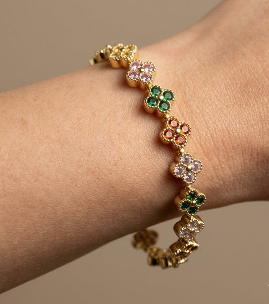 Anti Tarnish Color Blast Clover Bracelet 18K Gold Plated