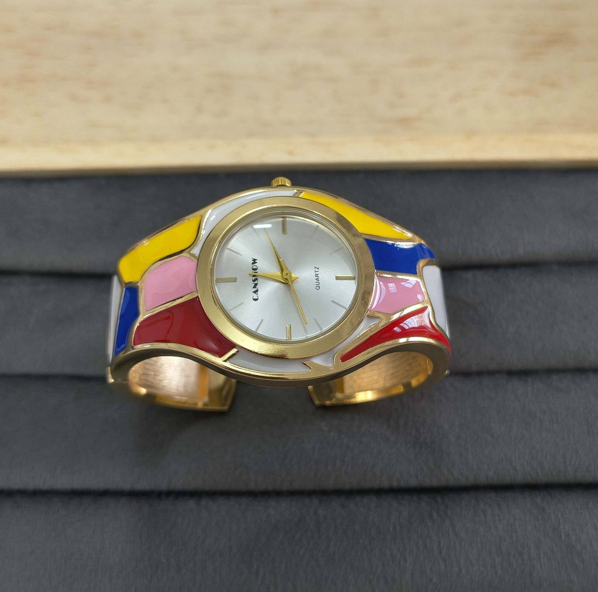 Anti Tarnish Color Blast Cuff Bracelet Watch 18K Gold