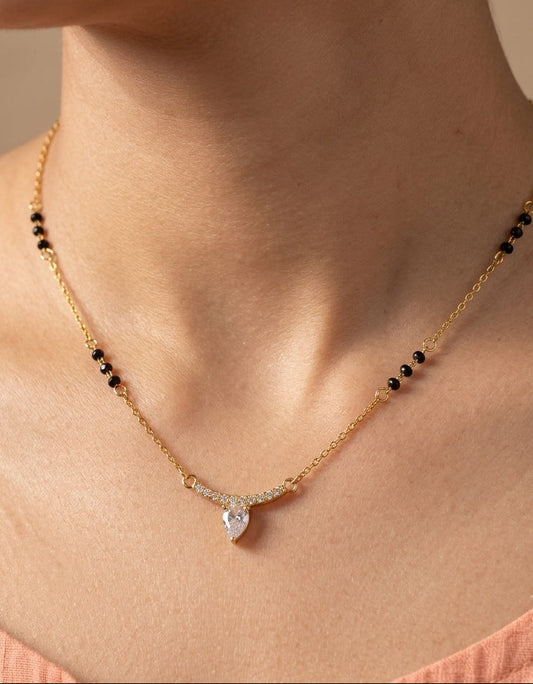 Anti Tarnish Crown Drop Solitaire Mangalsutra 18K Gold