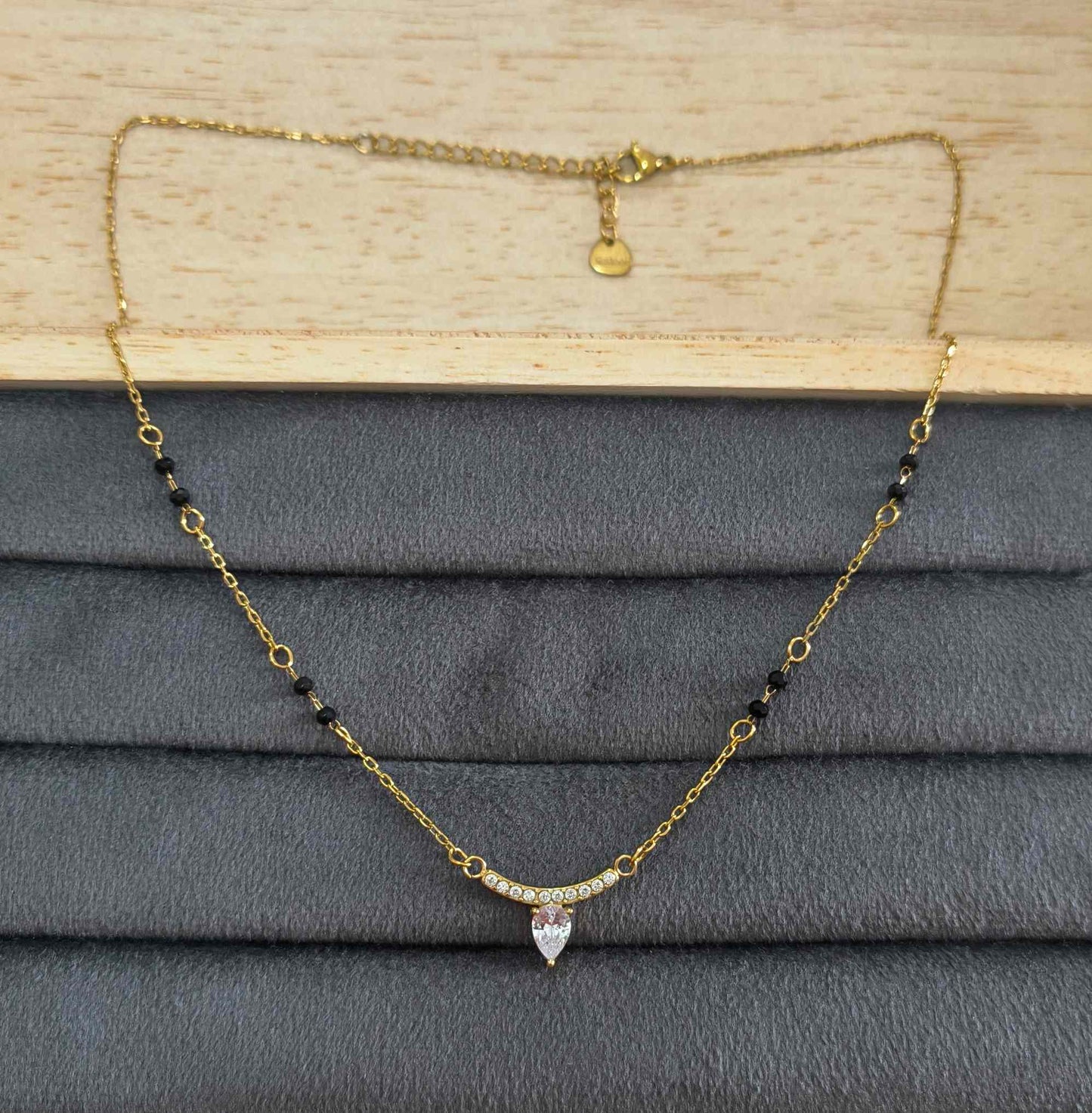 Anti Tarnish Crown Drop Solitaire Mangalsutra 18K Gold