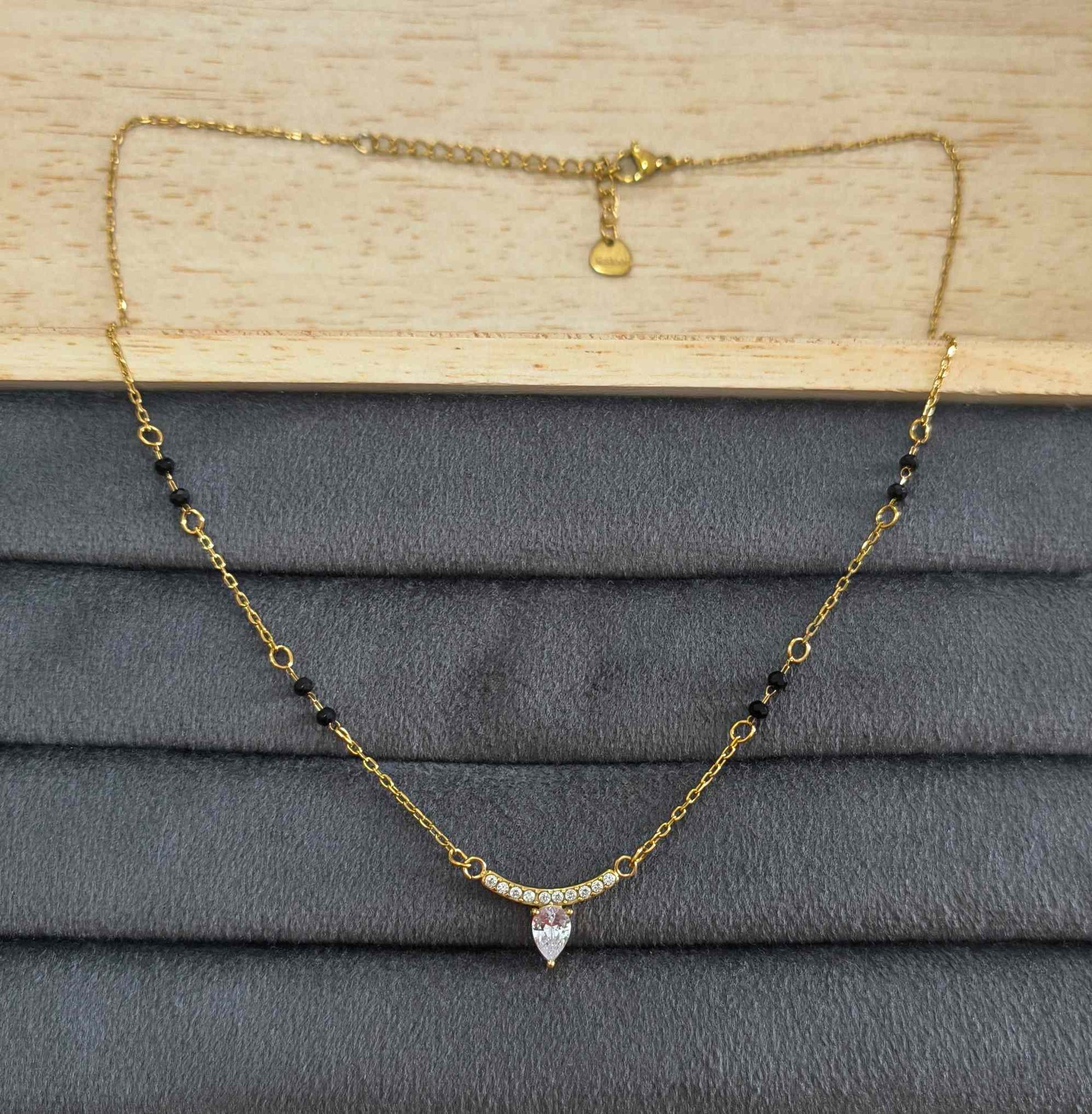 Anti Tarnish Crown Drop Solitaire Mangalsutra 18K Gold
