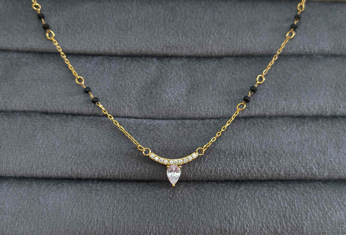 Anti Tarnish Crown Drop Solitaire Mangalsutra 18K Gold