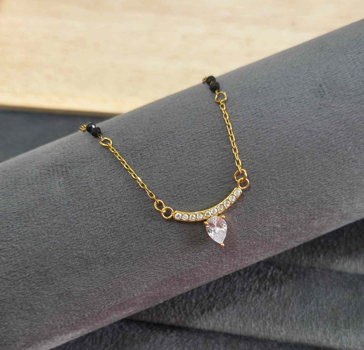 Anti Tarnish Crown Drop Solitaire Mangalsutra 18K Gold