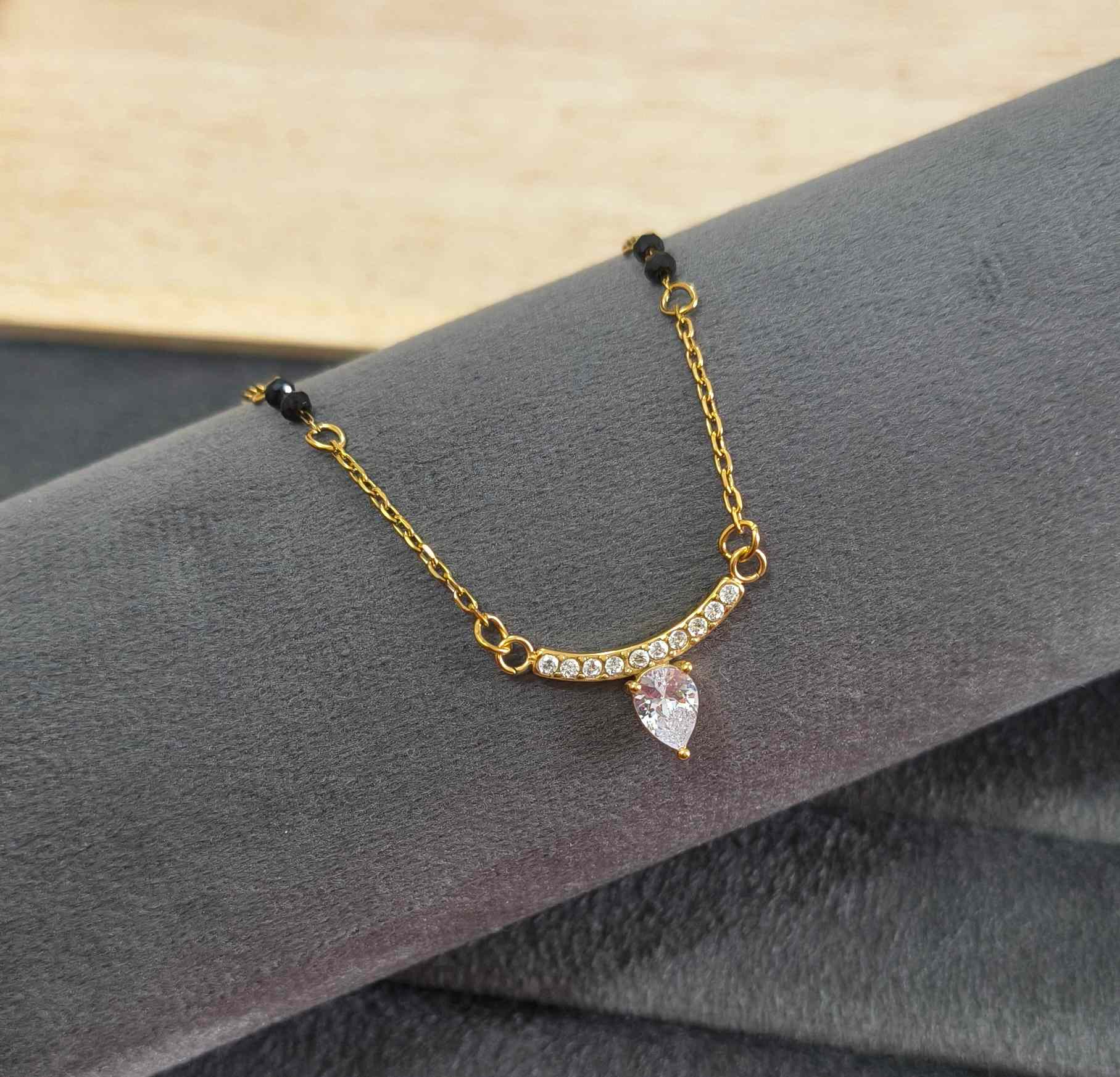 Anti Tarnish Crown Drop Solitaire Mangalsutra 18K Gold