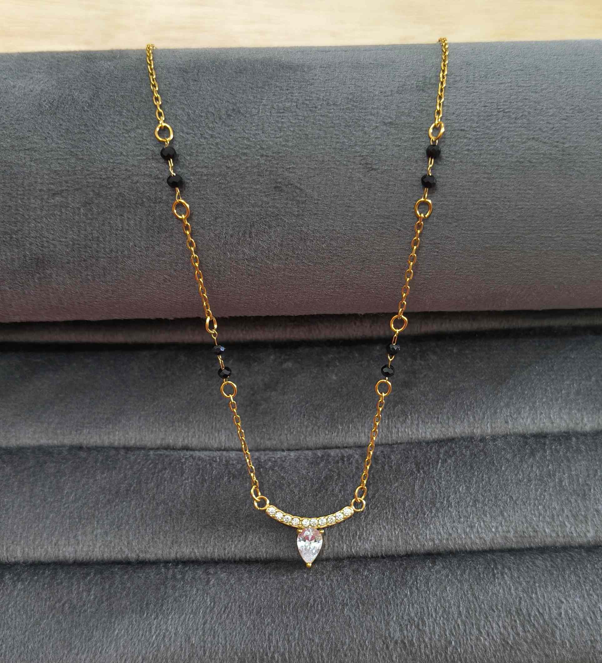 Anti Tarnish Crown Drop Solitaire Mangalsutra 18K Gold