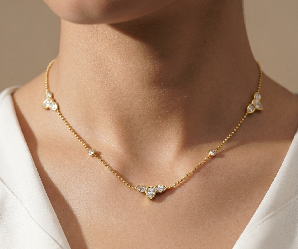 Anti Tarnish Crystal Accent Necklace 18K Gold Plated
