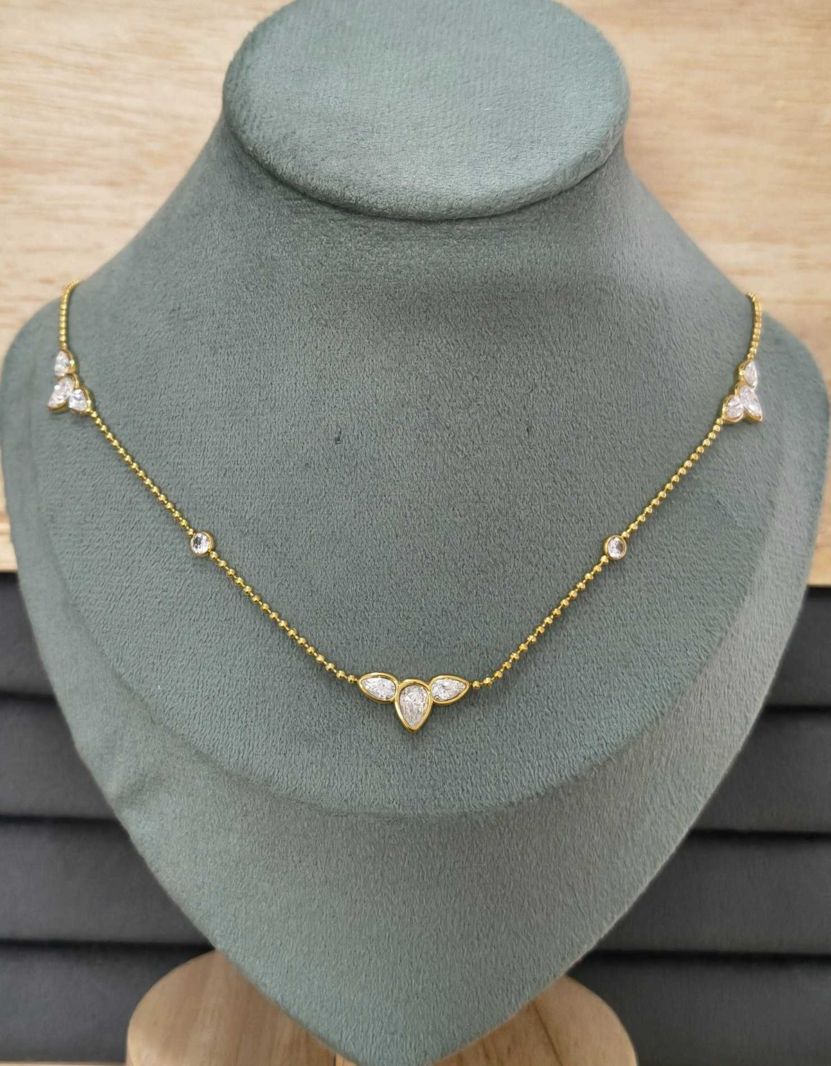 Anti Tarnish Crystal Accent Necklace 18K Gold Plated