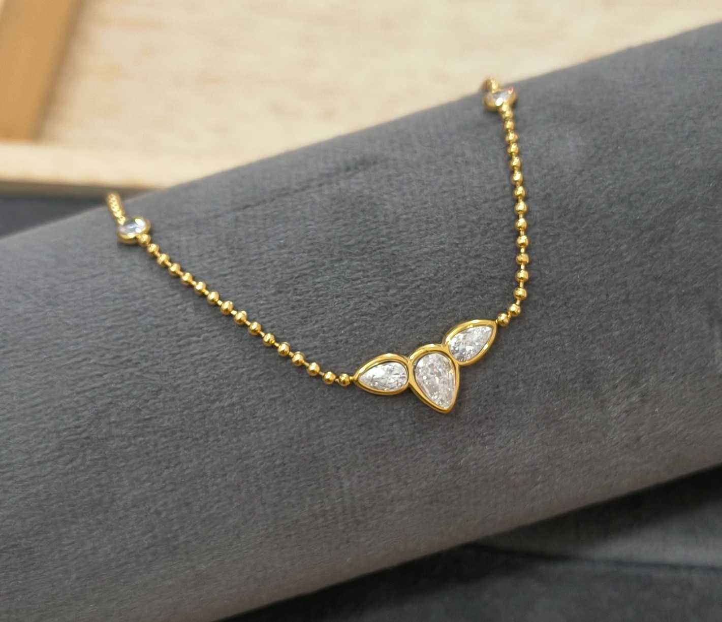 Anti Tarnish Crystal Accent Necklace 18K Gold Plated